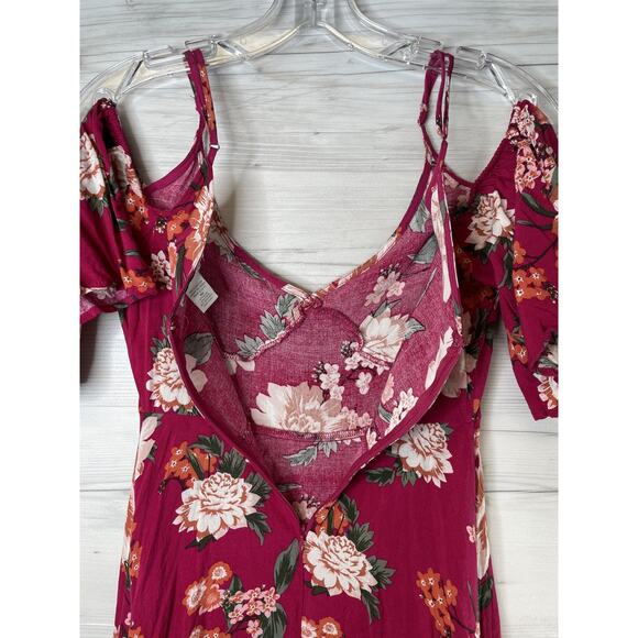 Charlotte Russe Dress Womens Medium Burgundy Floral Cold Shoulder Mini Rayon - Picture 9 of 9